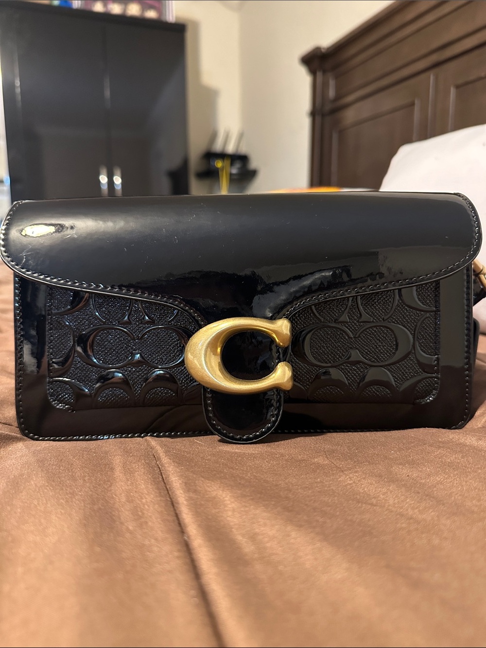Coach Black Patent Leather tabby 26